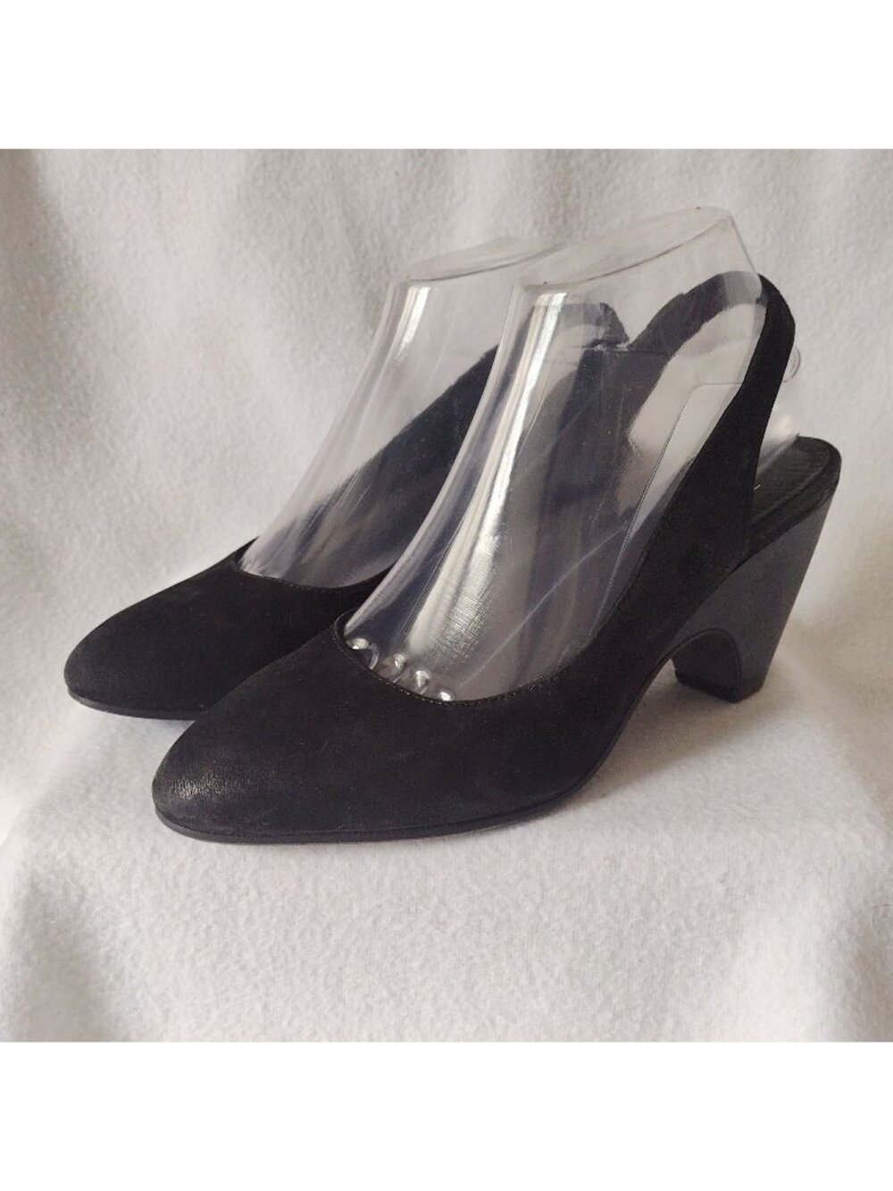 Eileen Fisher Milla Black Leather Slingback Heels 7.5 Nubuck Heels